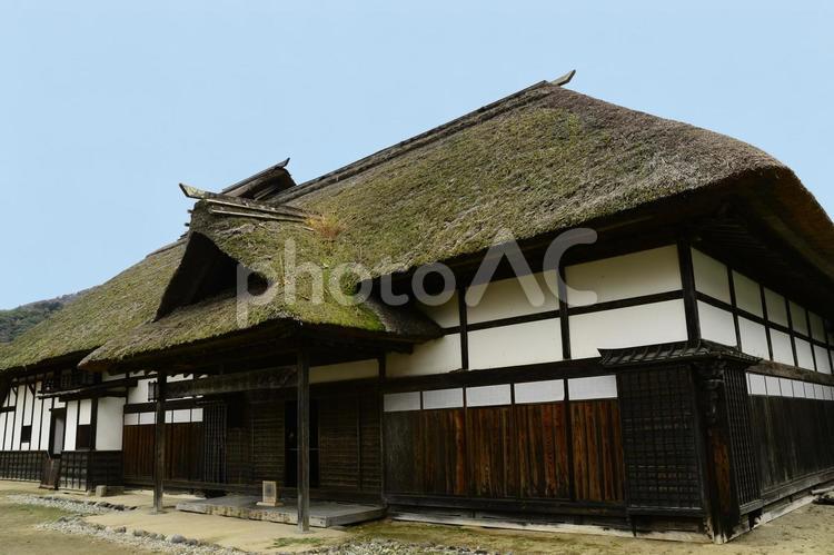 大内宿の茅葺屋根の古民家　 古民家,茅葺屋根,藁葺き屋根の写真素材