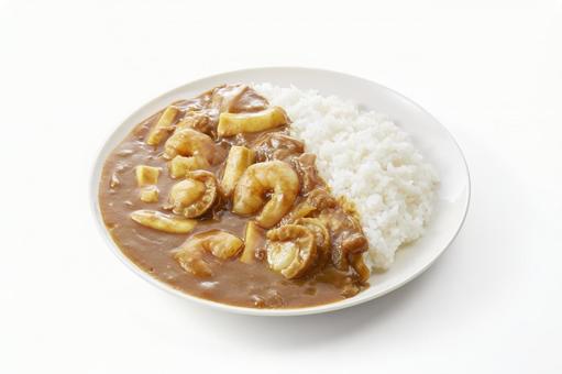シーフードカレー 白背景 シーフードカレー 白背景の写真