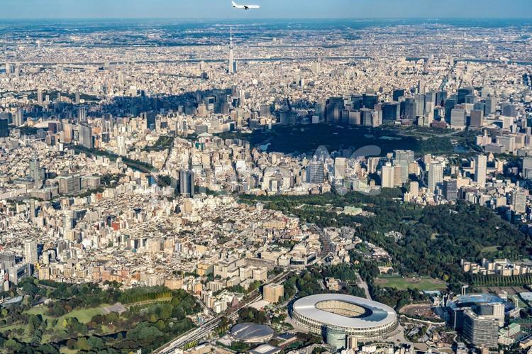 空から見た浅草周辺の風景 東京都,墨田区,浅草の写真素材