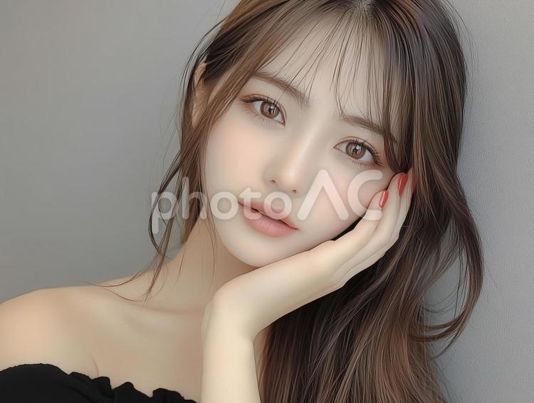 頬に手を当てる若い女性のポートレート 頬に手を当てる若い女性のポートレート 女性,若い,美容の写真素材