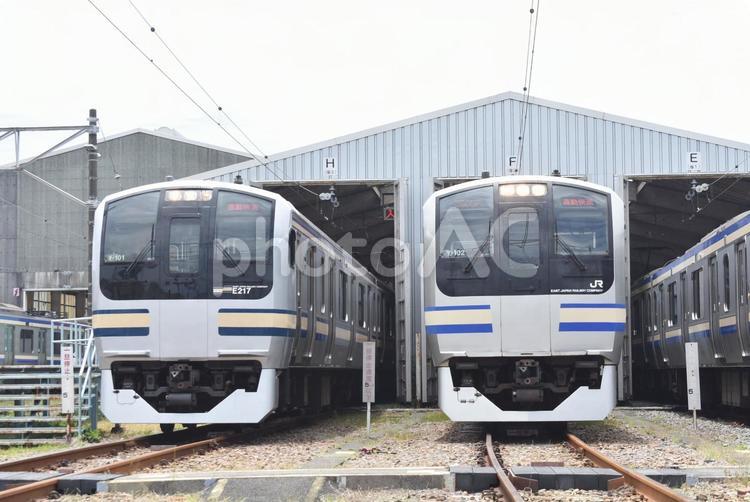 新旧Ｅ217系並び e217系,横須賀線,総武快速線の写真素材