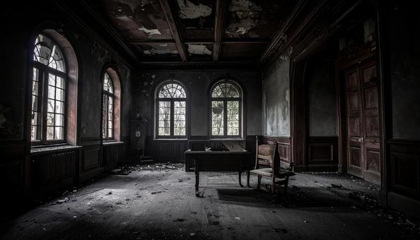 薄暗い洋館の廃墟 薄暗い洋館の廃墟の写真