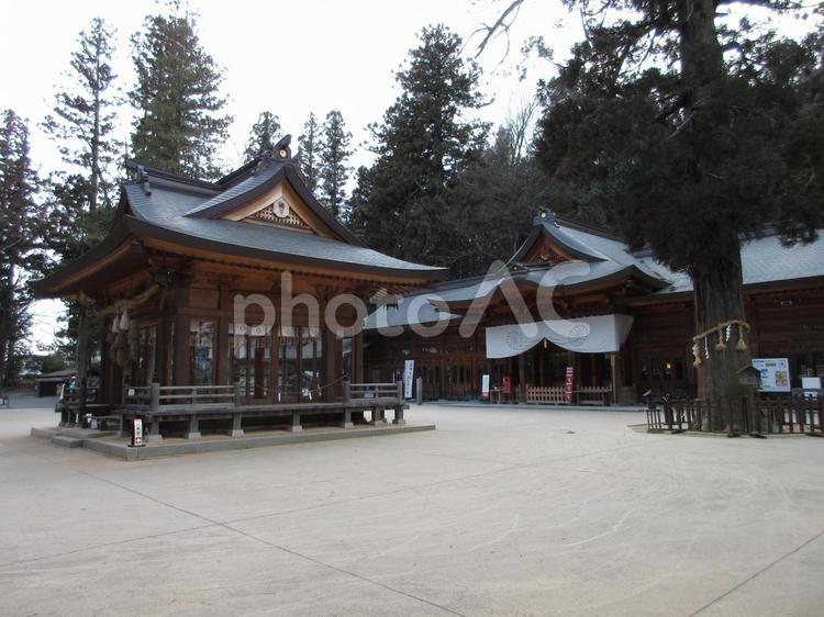 長野県-穂高神社-拝殿と神楽殿 穂高神社,神社,信濃国の写真素材