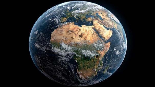 アフリカ大陸が中央の地球のリアルな視点 アフリカ大陸が中央の地球のリアルな視点の写真