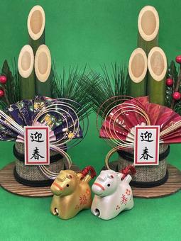 年賀状素材・干支・午年・門松 年賀状,年賀状素材,干支の写真素材