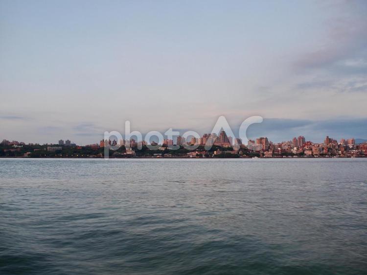 台湾の風景 フェリー,海,空の写真素材