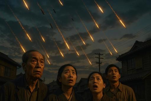 焼夷弾の落下する空 焼夷弾の落下する空の写真