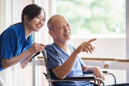 Wheelchair-riding elderly and caregivers Wheelchair-riding elderly and caregivers