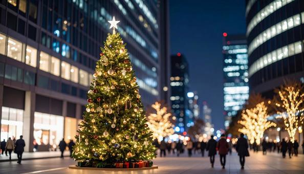 都会のクリスマスツリーとイルミネーション 都会のクリスマスツリーとイルミネーションの写真