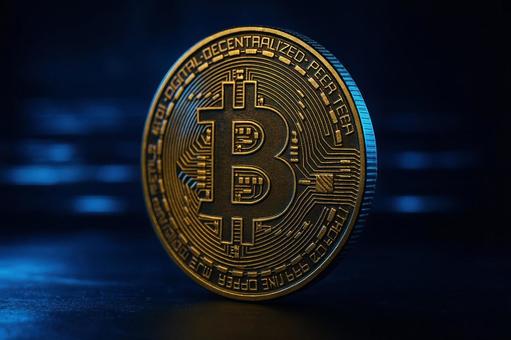 青い光とビットコイン 青い光とビットコインの写真