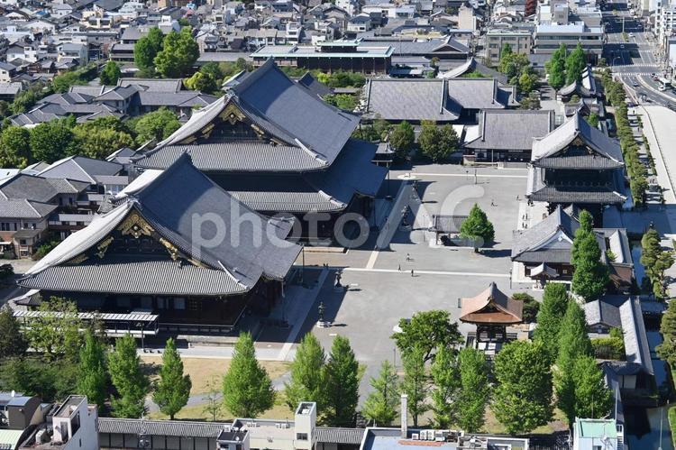 京都タワー展望台から観る東本願寺全景 東本願寺,御影堂,阿弥陀堂の写真素材