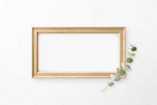 植物の飾り 白背景 木枠のフレーム 植物の飾り 白背景 木枠のフレーム ユーカリ,葉,ボタニカルの写真素材