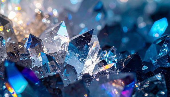 青く輝く水晶クラスターの写真