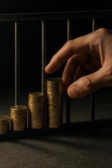制約下の成長(檻越しの金貨) 制約下の成長(檻越しの金貨)の写真