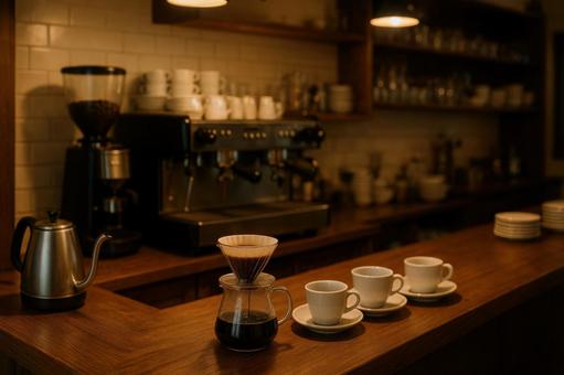 抽出中のカフェカウンター 抽出中のカフェカウンターの写真