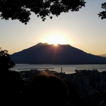 初日の出 初日の出 景観,山,桜島の写真素材