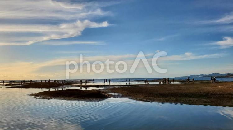天神崎の夕暮れ 風景,自然,反射の写真素材
