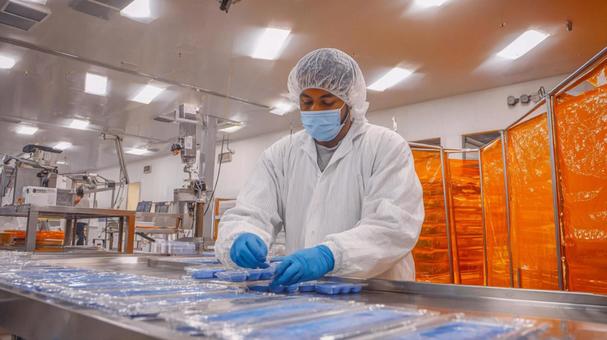 クリーンルームでの製造作業 クリーンルームでの製造作業の写真