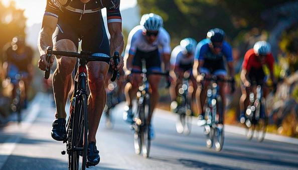 トライアスロン 自転車をこぐ選手たち トライアスロン 自転車をこぐ選手たちの写真