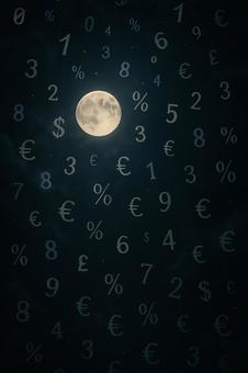 月明かりに舞う通貨と数字 月明かりに舞う通貨と数字の写真
