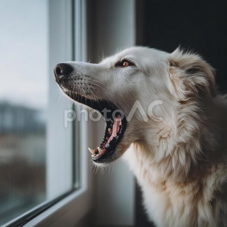 窓に吠える犬の表情 犬,吠える,窓の写真素材