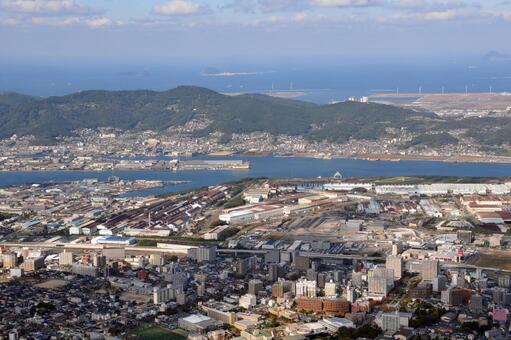 皿倉山頂より福岡県北九州市内を展望 風景,福岡県,北九州市の写真素材