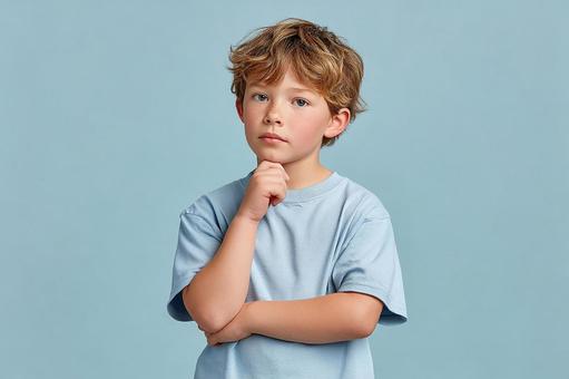 考え込む少年:創造性と好奇心 考え込む少年:創造性と好奇心の写真