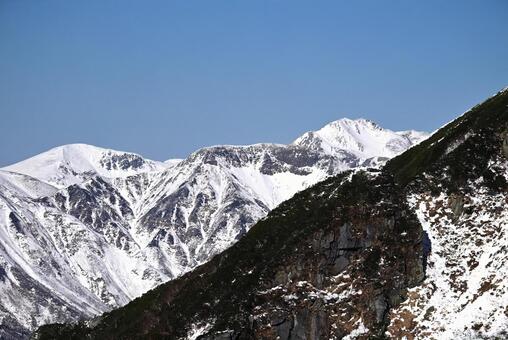 双六岳と鷲羽岳 冬,山,風景の写真素材