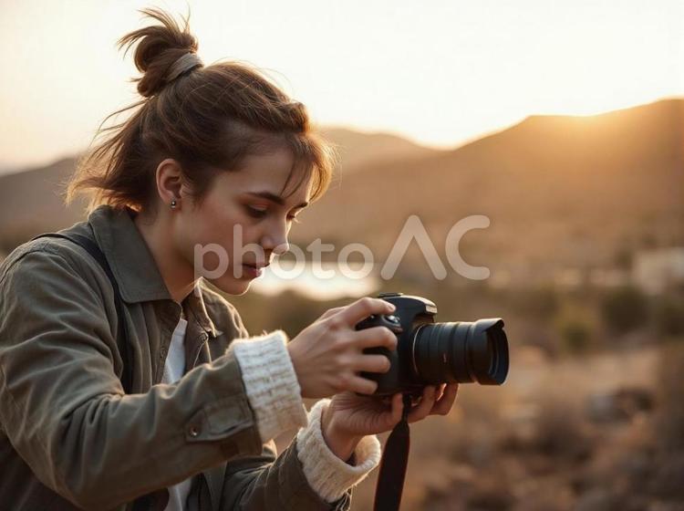 カメラ　． 女性,撮影スタッフ,カメラの写真素材