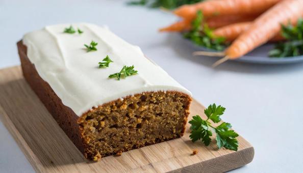 美味しいチーズがかかった手作り人参ケーキの写真