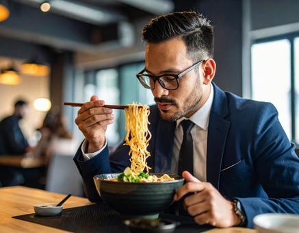 ラーメンを食べる男性 ラーメンを食べる男性の写真