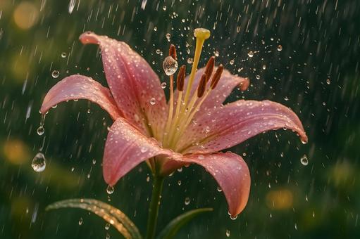 雨に濡れるユリ 雨に濡れるユリの写真