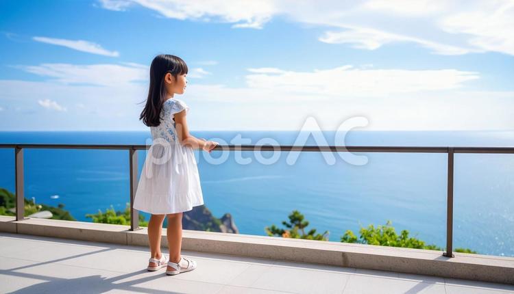 夏のヒマワリの花と少女のポートレート 海,少女,海岸の写真素材
