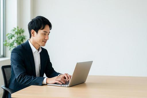 男性がノートパソコンを操作している姿 男性がノートパソコンを操作している姿の写真