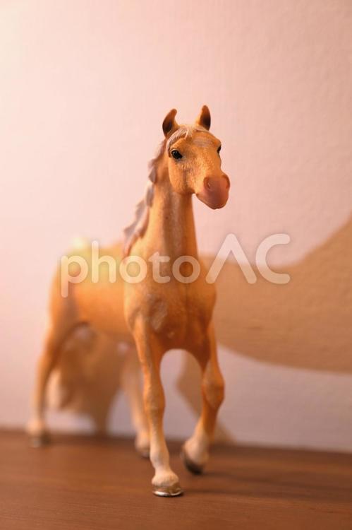 シュライヒ　立つ馬のフィギュアと柔らかな影 シュライヒ,シュライヒフィギュア,馬の写真素材