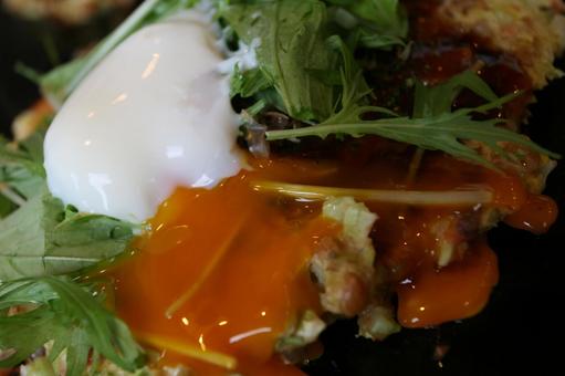 Photo, egg, okonomiyaki, half life, 