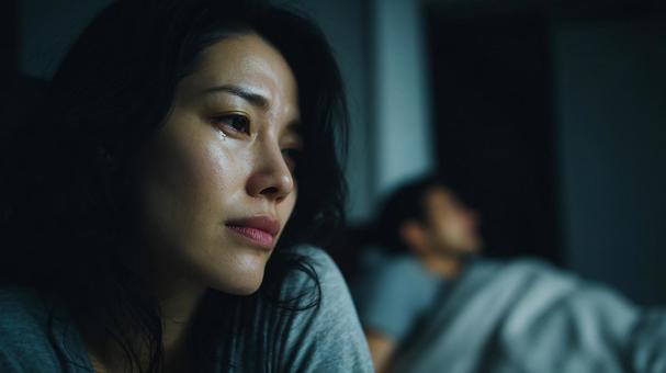 悩みと向き合う女性の横顔の写真