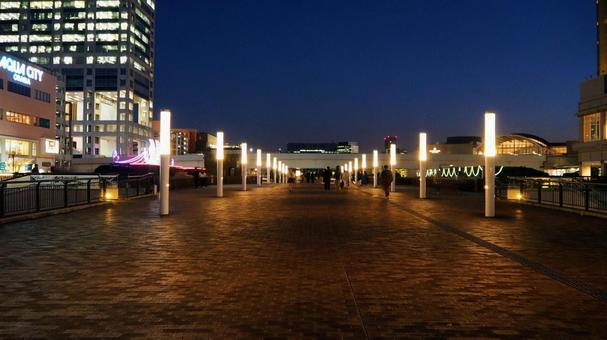 冬のお台場・遊歩道の街明り（東京都） 冬,お台場,夜景の写真素材