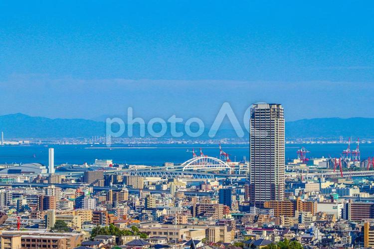 神戸市の街並み 風景,街並み,青空の写真素材