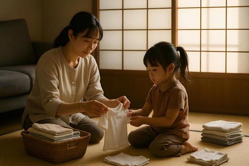 母と娘の洗濯時間 母と娘の洗濯時間の写真