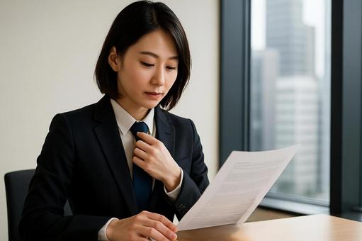 書類を確認するビジネスウーマンの写真