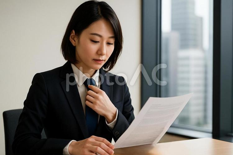 書類を確認するビジネスウーマン ビジネス,女性,オフィスの写真素材