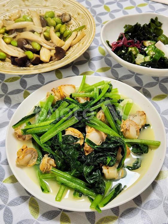 青菜とホタテの炒め物 青菜,小松菜,ホタテの写真素材