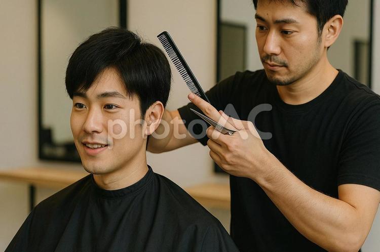 ヘアカット中の男性・美容室・理容室・散髪 ヘアカット,男性,美容室の写真素材