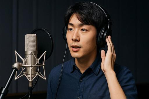 レコーディング中の男性・音楽制作・録音の写真