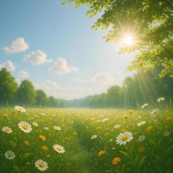 野花に包まれた優しい空の風景 野花に包まれた優しい空の風景の写真