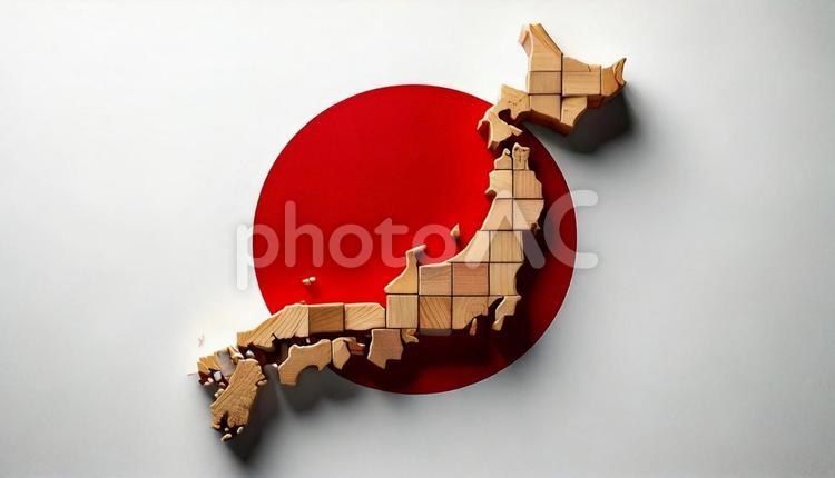 木で描いた日本地図 日本,日本地図,地図の写真素材