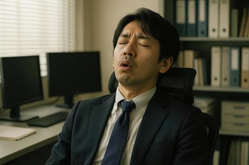 職場で深いため息をつくの写真