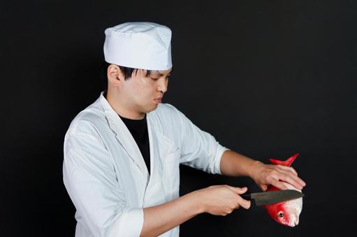 寿司職人の魚さばき 寿司職人,魚,調理の写真素材
