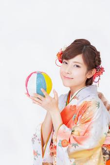 振袖を着た女性 成人の日,成人,和服の写真素材